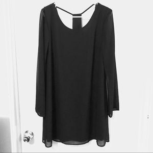 NWOT black chiffon shift dress with cutout back